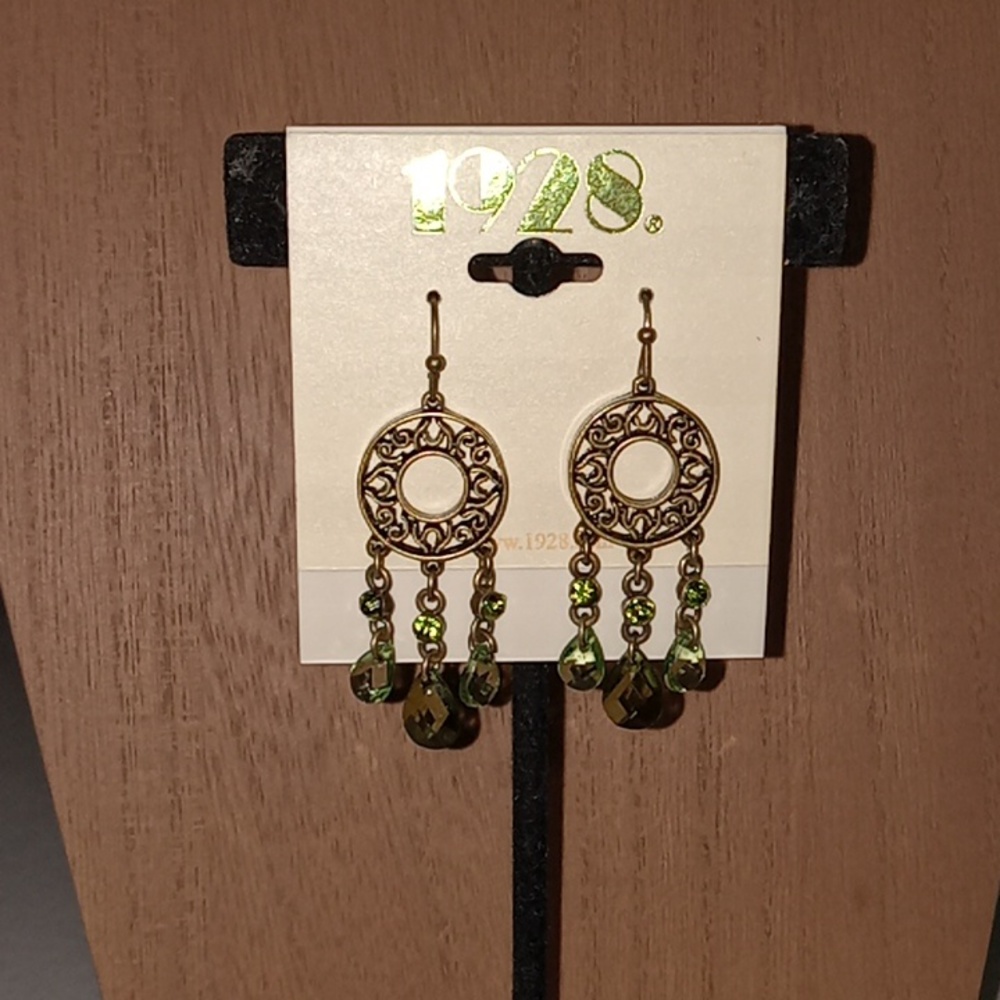 Earrings Metal Green Dangly Beads 1928ยฎ Brand - Picture 3 of 7
